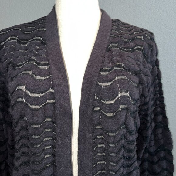 MISSONI BLACK ZIG ZAG PATTERN MESH OPEN CARDIGAN MADE IN ITALY EUC IT48 = US 12 - Picture 2 of 15